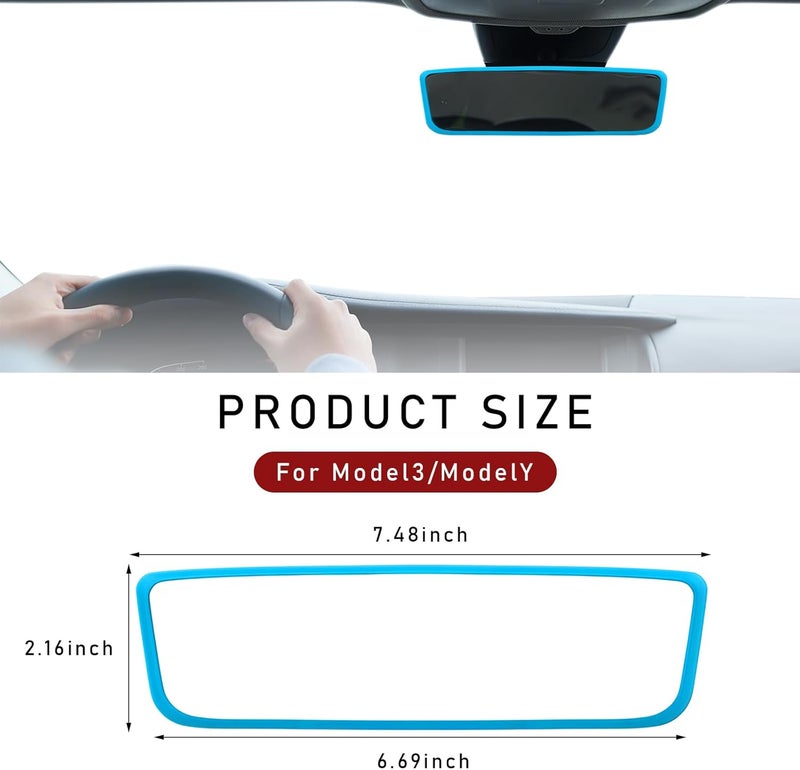 Wevdn Rear View Mirror Protector Frame, Silicone Car RearView Mirror Cover Compatible with Model 3 and Y, Auto Interior Decoration Gifts, Car Accessories (Sky Blue) - Image 2